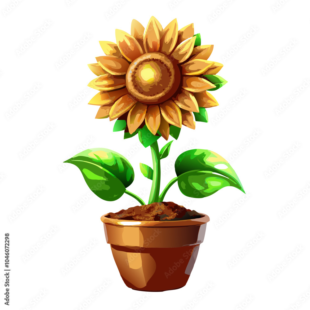 Obraz premium Vibrant yellow sunflower in full bloom, with bright petals radiating around a dark brown center, set against a lush green background, symbolizing warmth, positivity, and the beauty of nature.