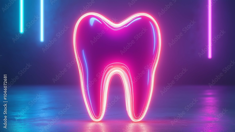 Neon Glowing Tooth Icon with Modern Design Neon Glowing Tooth Icon with Modern Design