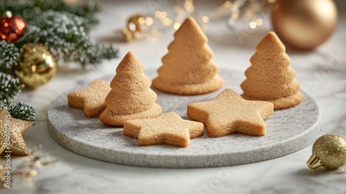 Festive Cookies on a Marble Plate for Christmas Celebration