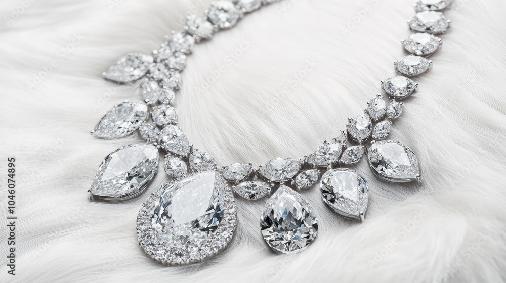 Elegant Diamond Necklace on Soft Fur Background Elegant Diamond Necklace on Soft Fur Background