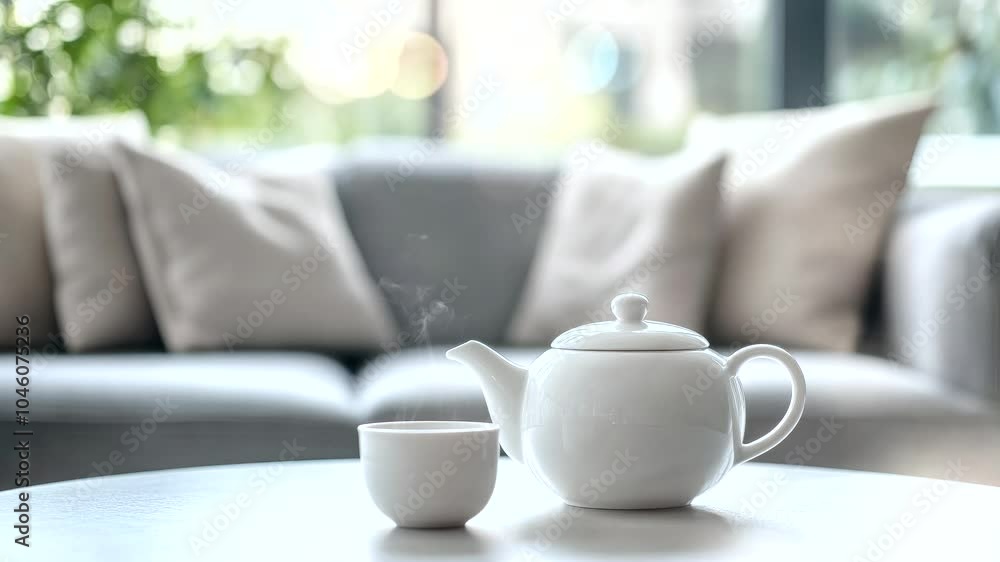 a hot drink on kettle and cup on table near sofa of relax home video stock 4k a hot drink on kettle and cup on table near sofa of relax home video stock 4k