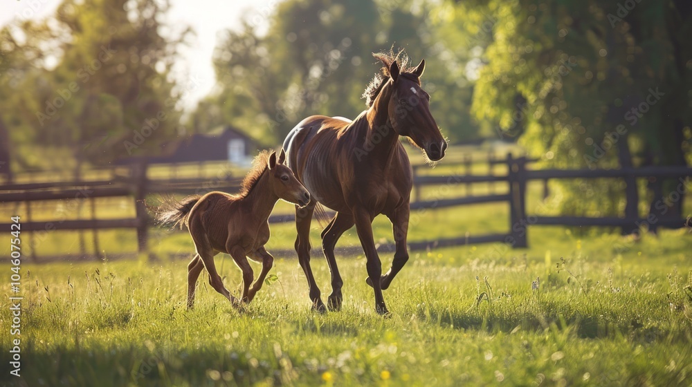 Horses Galloping Through Lush Pasture Horses Galloping Through Lush Pasture
