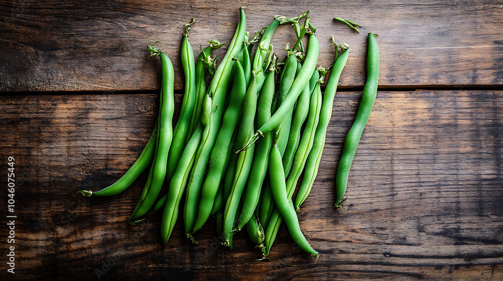 green beans isolated on a wooden table