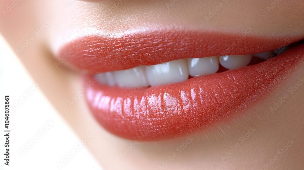 Obraz premium Close-Up of Glossy Lips with Perfect Smile