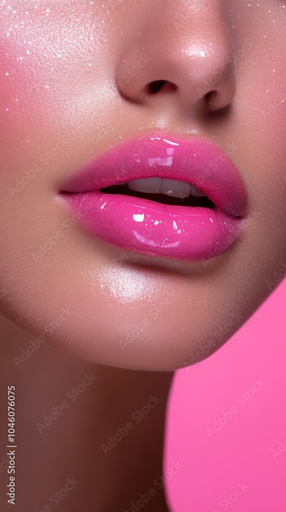 Fototapeta premium Glamorous Close-Up of Glossy Pink Lips