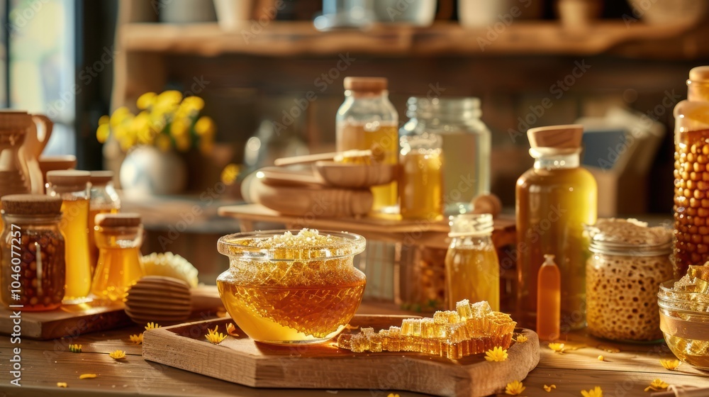 Honeycomb and Jars of Honey Honeycomb and Jars of Honey
