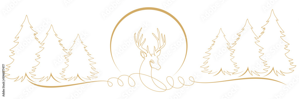 Obraz premium illustration of reindeer and christmas tree with moon vector 