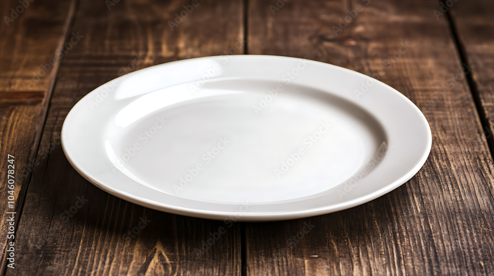 empty plate isolated on a wooden table empty plate isolated on a wooden table