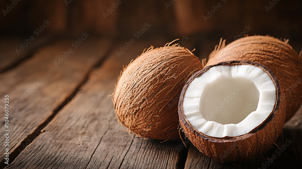 coconut isolated on a wooden table coconut isolated on a wooden table