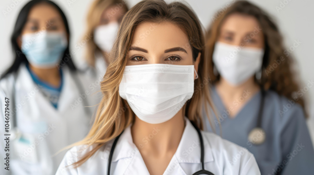 Captivating closeup of a dedicated female EMS worker in PPE, proudly showcasing her strength amidst healthcare colleagues. Captivating closeup of a dedicated female EMS worker in PPE, proudly showcasing her strength amidst healthcare colleagues.