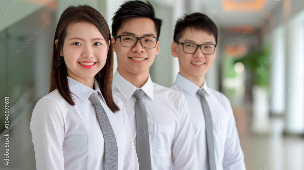 A diverse group of young Asian students collaborates on a project, showcasing teamwork and academic enthusiasm. A diverse group of young Asian students collaborates on a project, showcasing teamwork and academic enthusiasm.