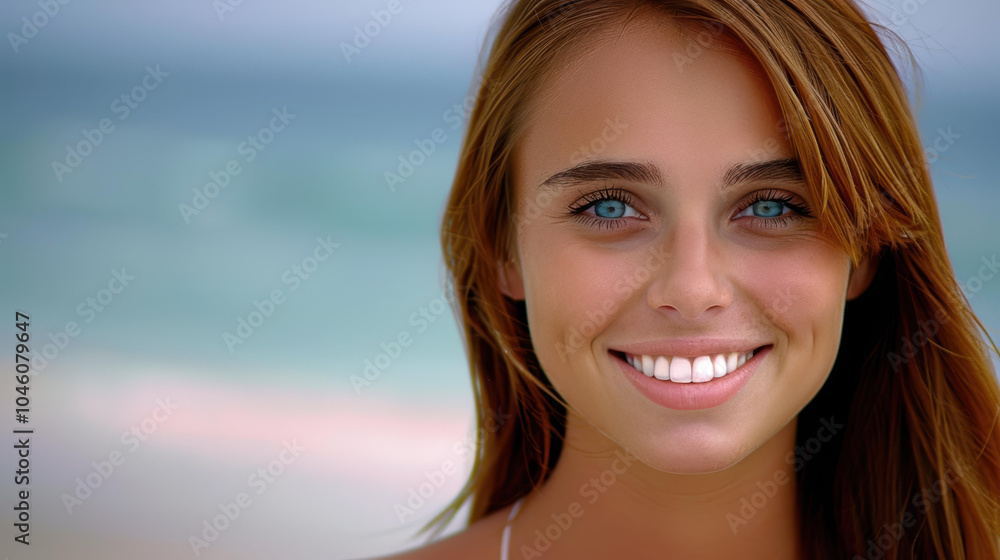 A joyful young woman radiates positivity as she smiles by the sunlit beach, embracing the beauty of sunny days. A joyful young woman radiates positivity as she smiles by the sunlit beach, embracing the beauty of sunny days.