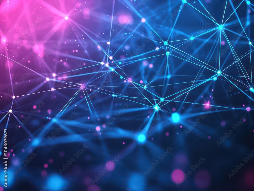 Blurred network lines with glowing points in a flat design, top view, AI research theme, water color, vivid Blurred network lines with glowing points in a flat design, top view, AI research theme, water color, vivid