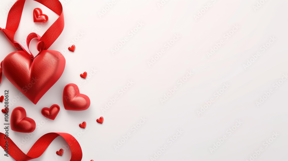 Celebrate love with a simple design of a red ribbon and heart on a clean white backdrop. Perfect for Valentines Day wishes Celebrate love with a simple design of a red ribbon and heart on a clean white backdrop. Perfect for Valentines Day wishes