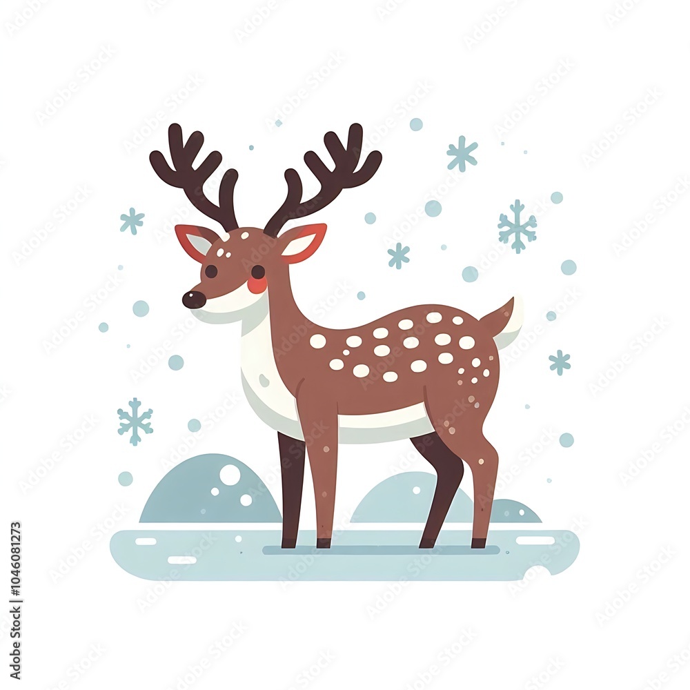 Flat, isolated illustration of a standing reindeer with large antlers. The design features smooth lines, a neutral brown color, and a simple yet elegant profile, evoking holiday themes. Flat, isolated illustration of a standing reindeer with large antlers. The design features smooth lines, a neutral brown color, and a simple yet elegant profile, evoking holiday themes.