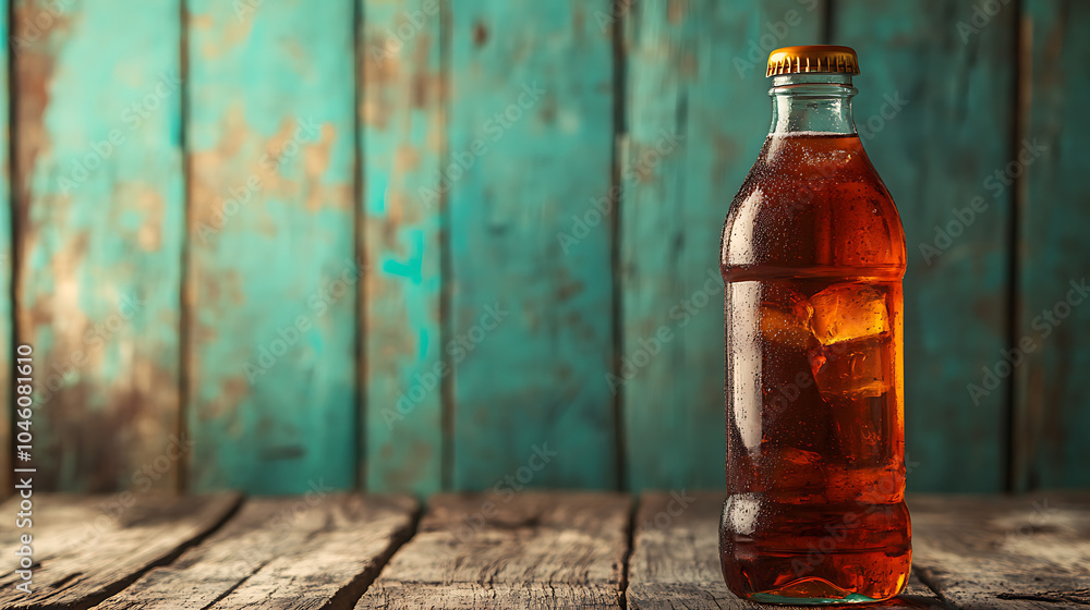 bottle of ice tea isolated on a wooden table bottle of ice tea isolated on a wooden table