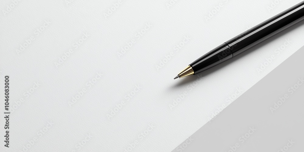 Luxury pen mockup at diagonal angle, minimal shadow on white surface Luxury pen mockup at diagonal angle, minimal shadow on white surface