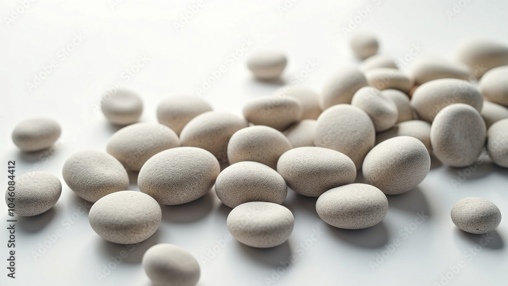 Realistic Smooth Sea Pebbles and Stones on a Uniform Background, Natural Coastal Beauty Realistic Smooth Sea Pebbles and Stones on a Uniform Background, Natural Coastal Beauty