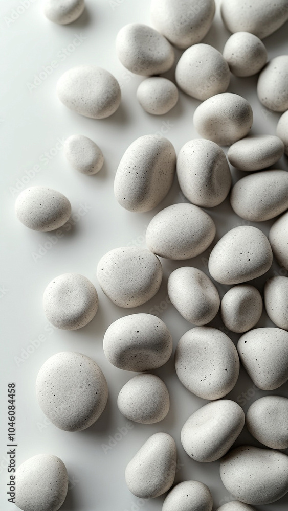 Realistic Smooth Sea Pebbles and Stones on a Uniform Background, Natural Coastal Beauty Realistic Smooth Sea Pebbles and Stones on a Uniform Background, Natural Coastal Beauty