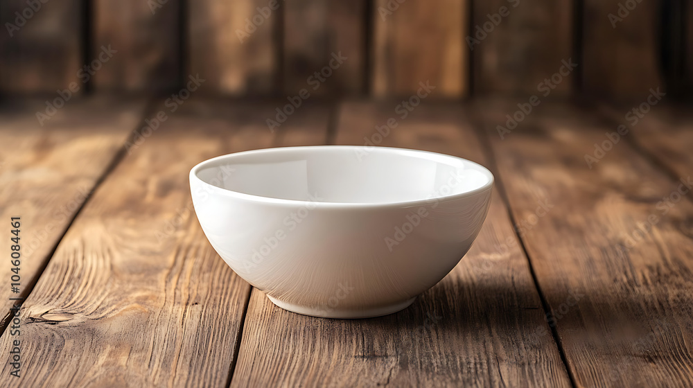 White bowl isolated on a wooden table White bowl isolated on a wooden table