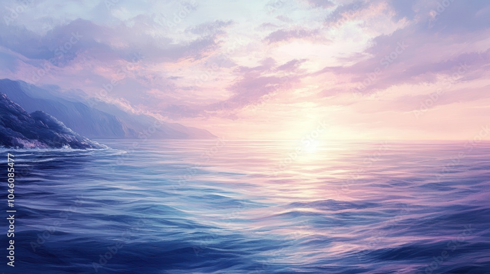 Obraz premium Tranquil seascape with pastel twilight colors and serene water reflections