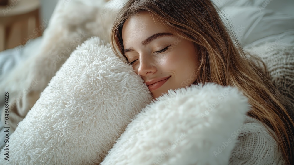 A serene moment of bliss embracing comfort and tranquility with soft pillows in a cozy setting A serene moment of bliss embracing comfort and tranquility with soft pillows in a cozy setting