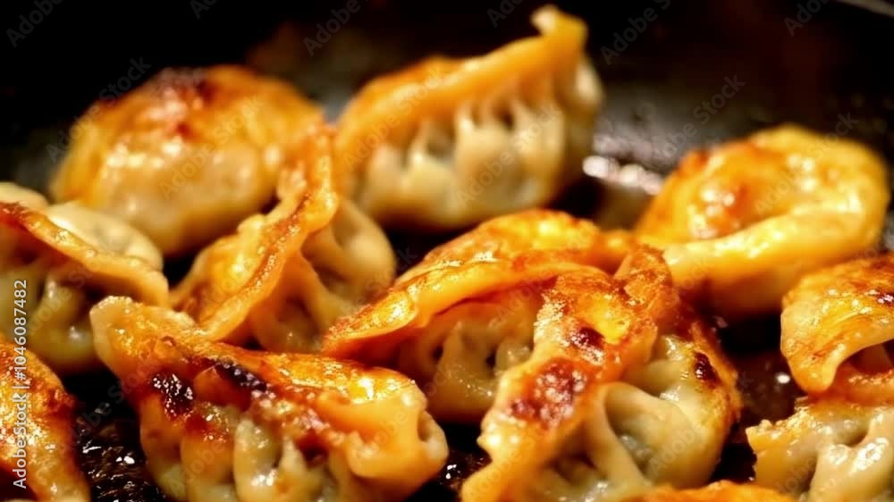 the dumplings are being grilled until golden brown the dumplings are being grilled until golden brown