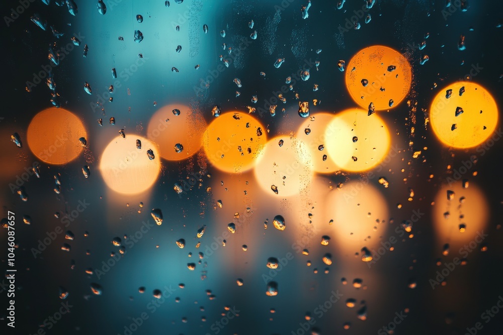 Raindrops on Glass with Blurred City Lights at Night Raindrops on Glass with Blurred City Lights at Night