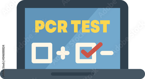 Laptop displaying the results of a pcr test, with a checkmark indicating a positive result