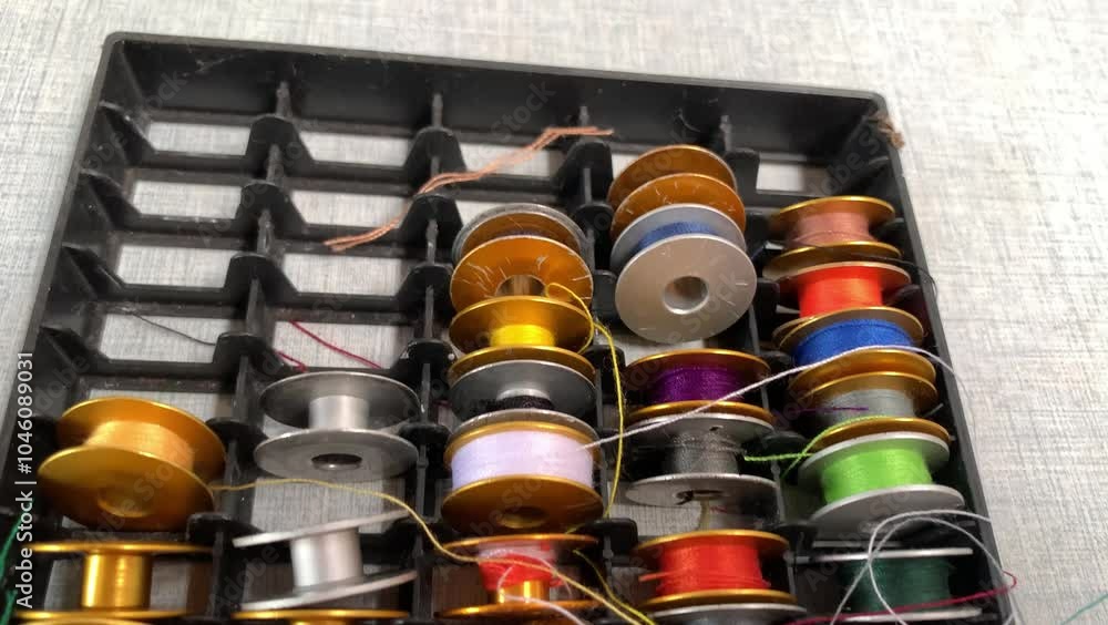 spools of thread and buttons. Cotton thread bobbins. spools of thread and buttons. Cotton thread bobbins.