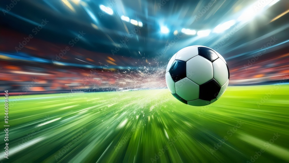 Fototapeta premium Soccer Ball in Motion at Stadium - Speed and Action