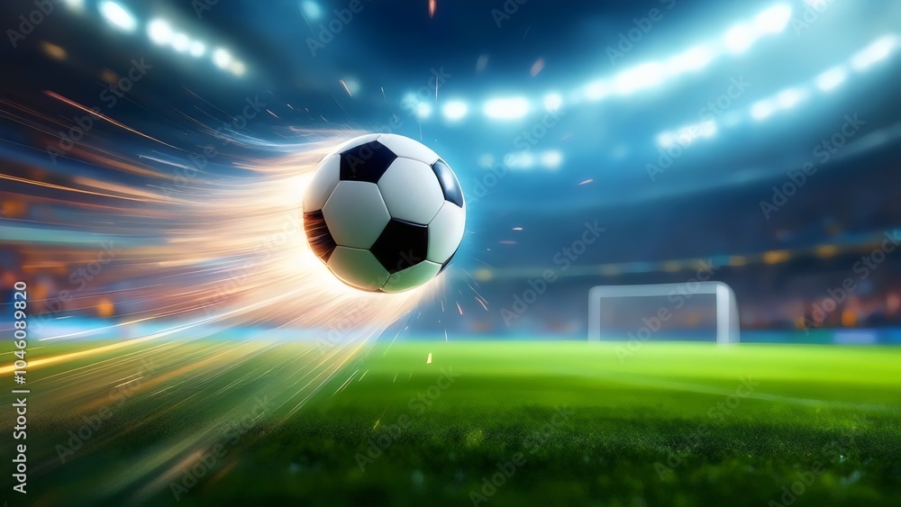 Fototapeta premium Soccer Ball in Motion at Stadium - Speed and Action