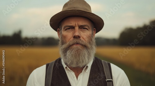 Rustic Farmer Portrait in Golden Field