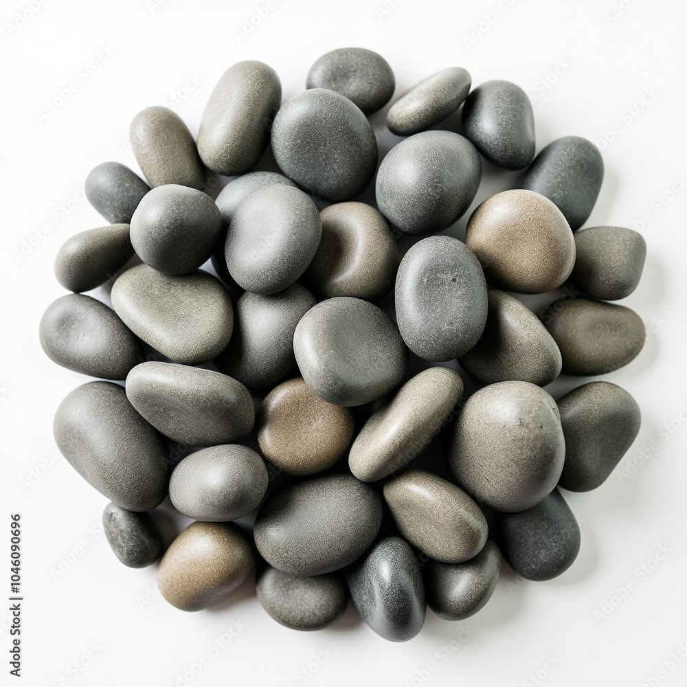 Realistic Smooth Sea Pebbles and Stones on a Uniform Background, Natural Coastal Beauty Realistic Smooth Sea Pebbles and Stones on a Uniform Background, Natural Coastal Beauty