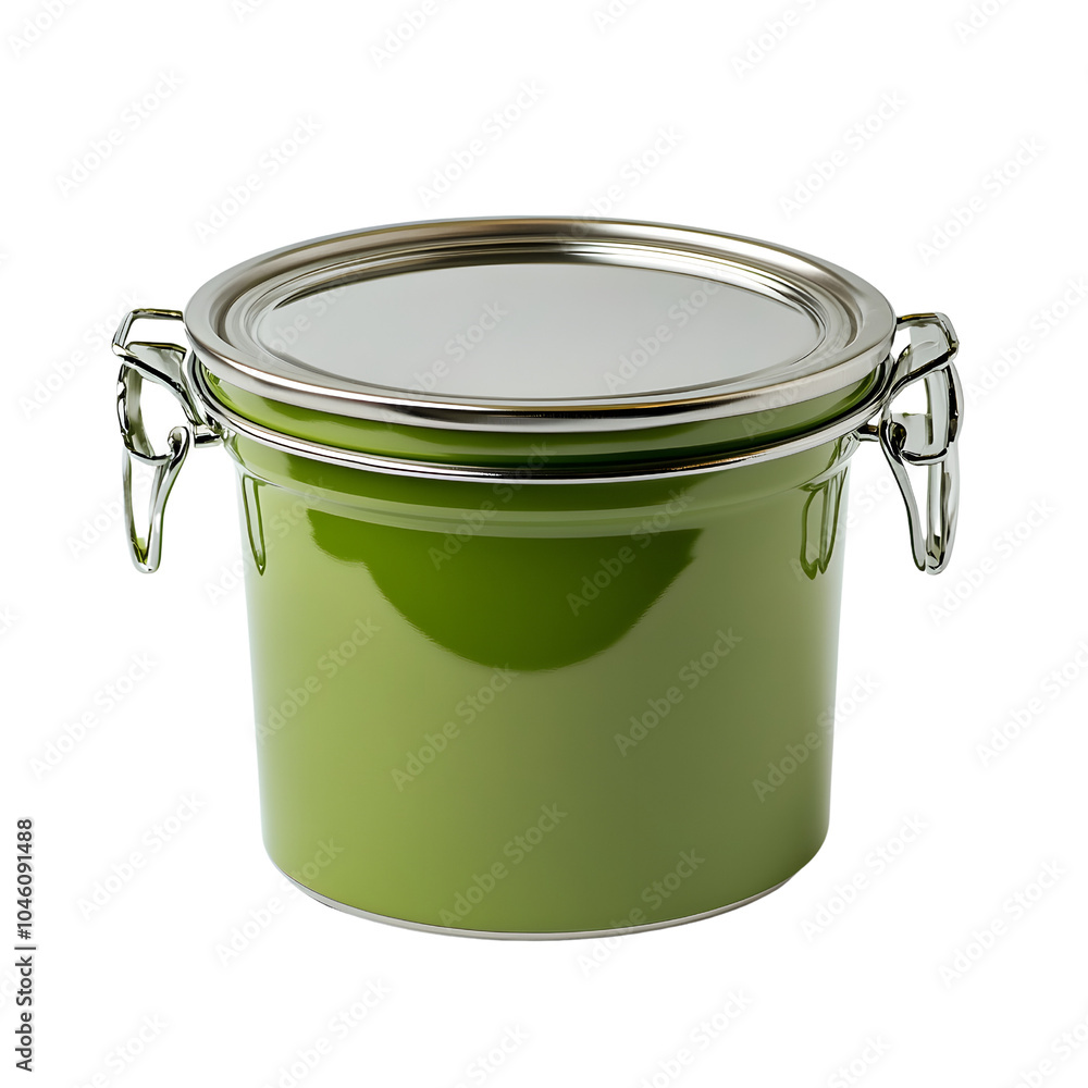 Green airtight jar with a metal clasp and lid, perfect for storing food or crafts. Sleek and modern design on a clean background. Green airtight jar with a metal clasp and lid, perfect for storing food or crafts. Sleek and modern design on a clean background.