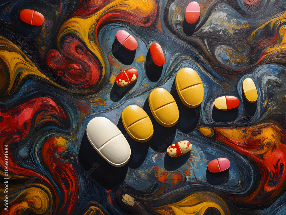 Obraz premium Vibrant Artistry of Colorful Pills and Medication in Modern Healthcare Design
