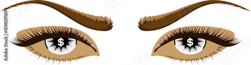 Money Eyes Vector – Dollar Sign in Eyes Illustration, Gold-Digger, Greedy, Wealth, Success, Business, Vision, Financial Symbolism, Economics, Investment, Eyebrows & Eyelashes Design