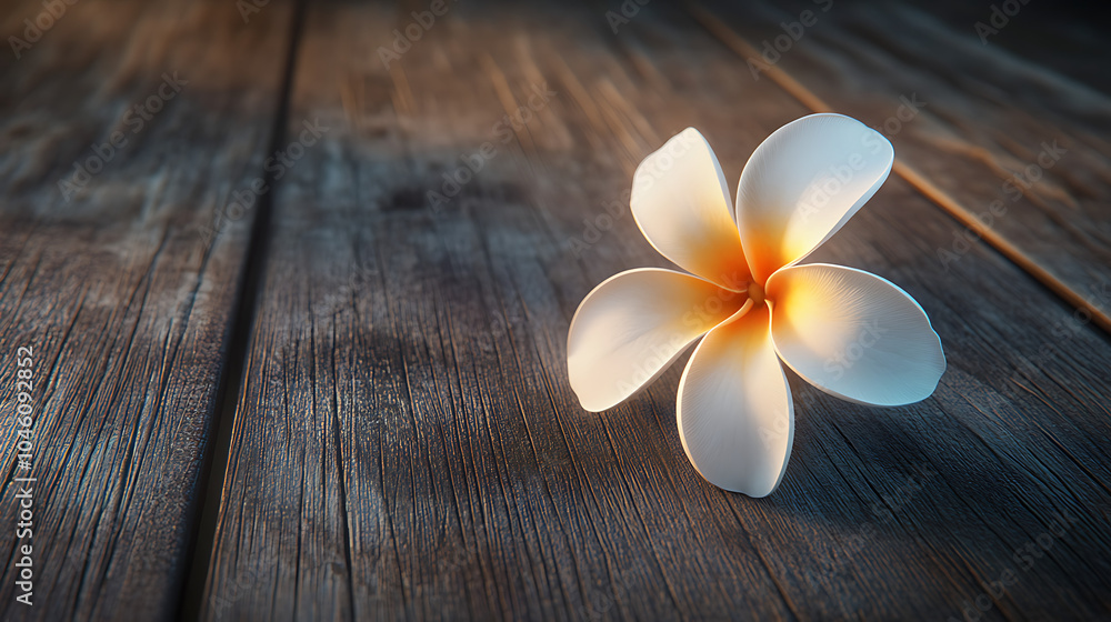 Frangipani flower isolated on a wooden table Frangipani flower isolated on a wooden table