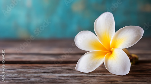 Frangipani flower isolated on a wooden table