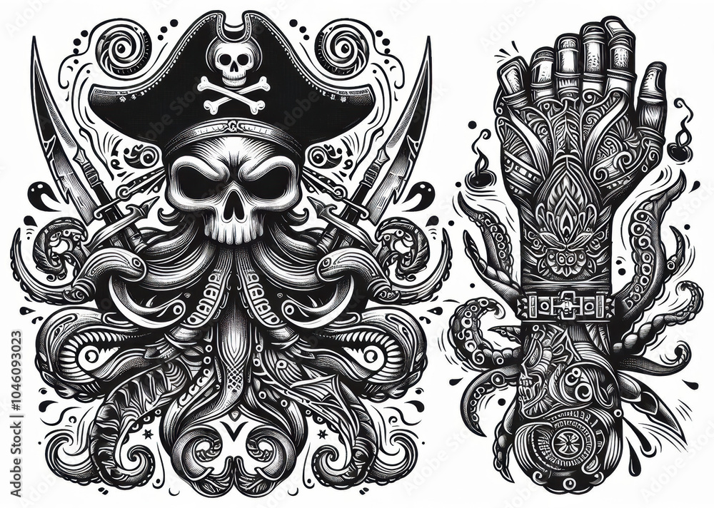 TRIBAL TATOO トライバル タトゥ 刺青 和柄 ドクロ 蛸 octopus TRIBAL TATOO トライバル タトゥ 刺青 和柄 ドクロ 蛸 octopus