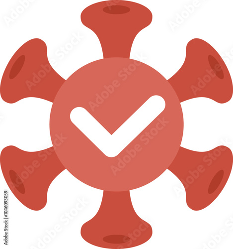 Red coronavirus with a white check mark is showing that the virus has been defeated