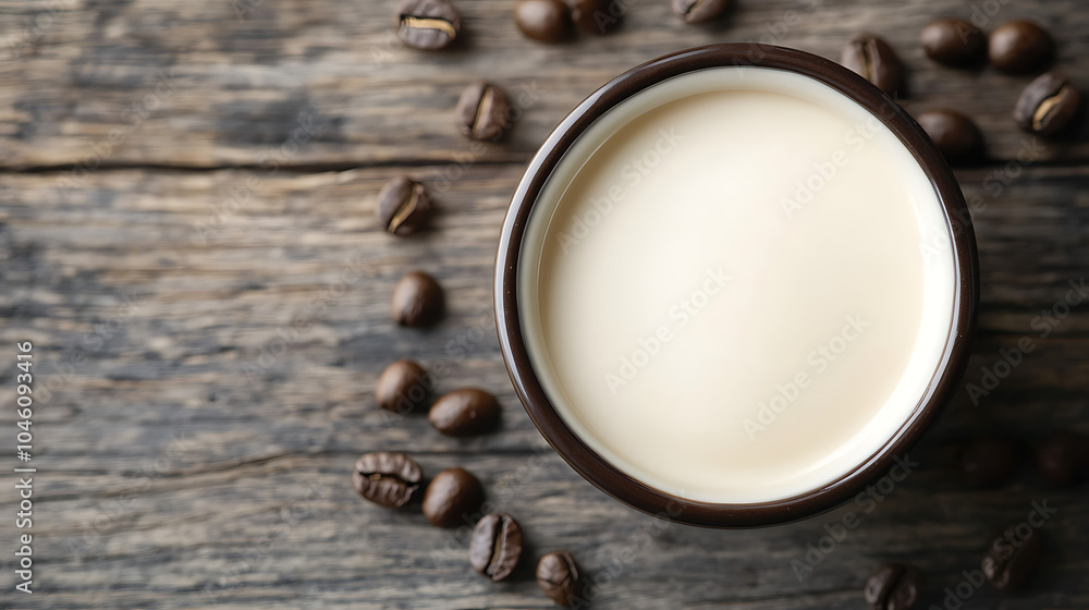 Creamer, Coffee whitener, Non-dairy creamer in a bowl isolated on a wooden table Creamer, Coffee whitener, Non-dairy creamer in a bowl isolated on a wooden table