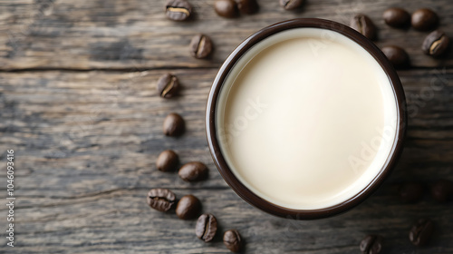 Creamer, Coffee whitener, Non-dairy creamer in a bowl isolated on a wooden table
