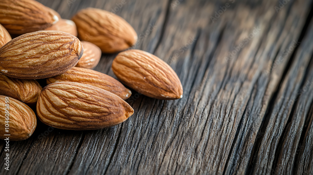 Closeup of almonds isolated on a wooden table Closeup of almonds isolated on a wooden table
