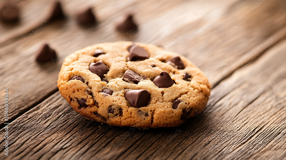 Chocolate chip cookie isolated on a wooden table Chocolate chip cookie isolated on a wooden table