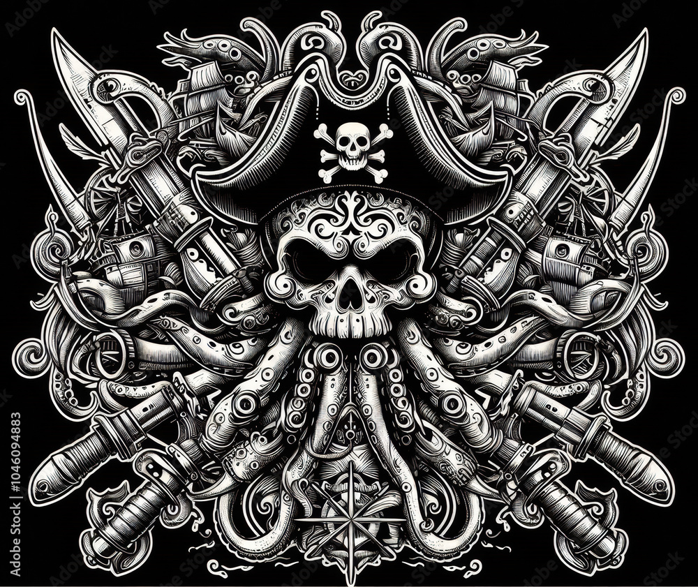 Fototapeta premium TRIBAL TATOO トライバル タトゥ 刺青 和柄 ドクロ 蛸 octopus 