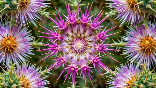 Symmetrical thickets of thorns and flowers photo