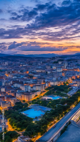 At sunset in the city center, sunset and night sky, the view of the city where the sun sets, the brilliant sunset, the beautiful sunset, the brilliant sunset, 도시의 석양, 일몰, 都会の夕日、日没です