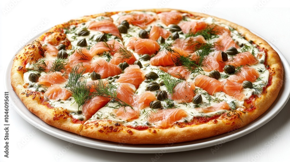 Isolated, baked pizza with red tomato sauce, mozzarella cheese, and pepperoni on a white background. Generative AI Isolated, baked pizza with red tomato sauce, mozzarella cheese, and pepperoni on a white background. Generative AI