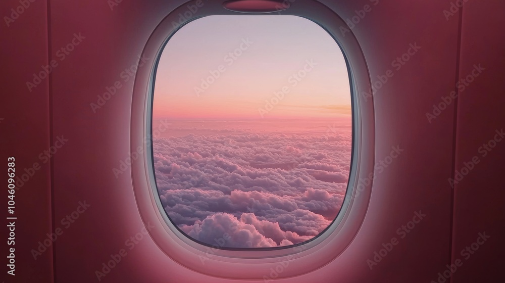 Plane Soaring Above Clouds at Sunrise View Plane Soaring Above Clouds at Sunrise View